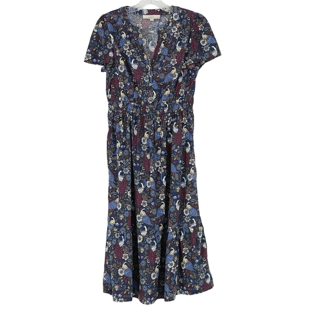 LOFT Floral Print Mini Dress - Blue and Red